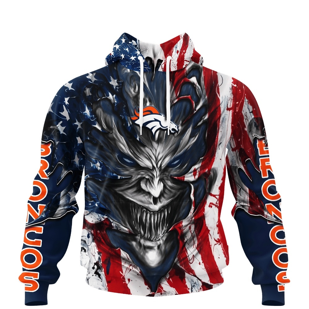 Denver Broncos NFL US Flag Pattern Black 3D Hoodie For Men And Women