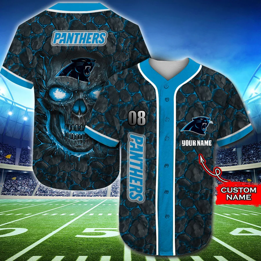 Custom Panthers Baseball Jersey Grim Reaper Carolina Panthers