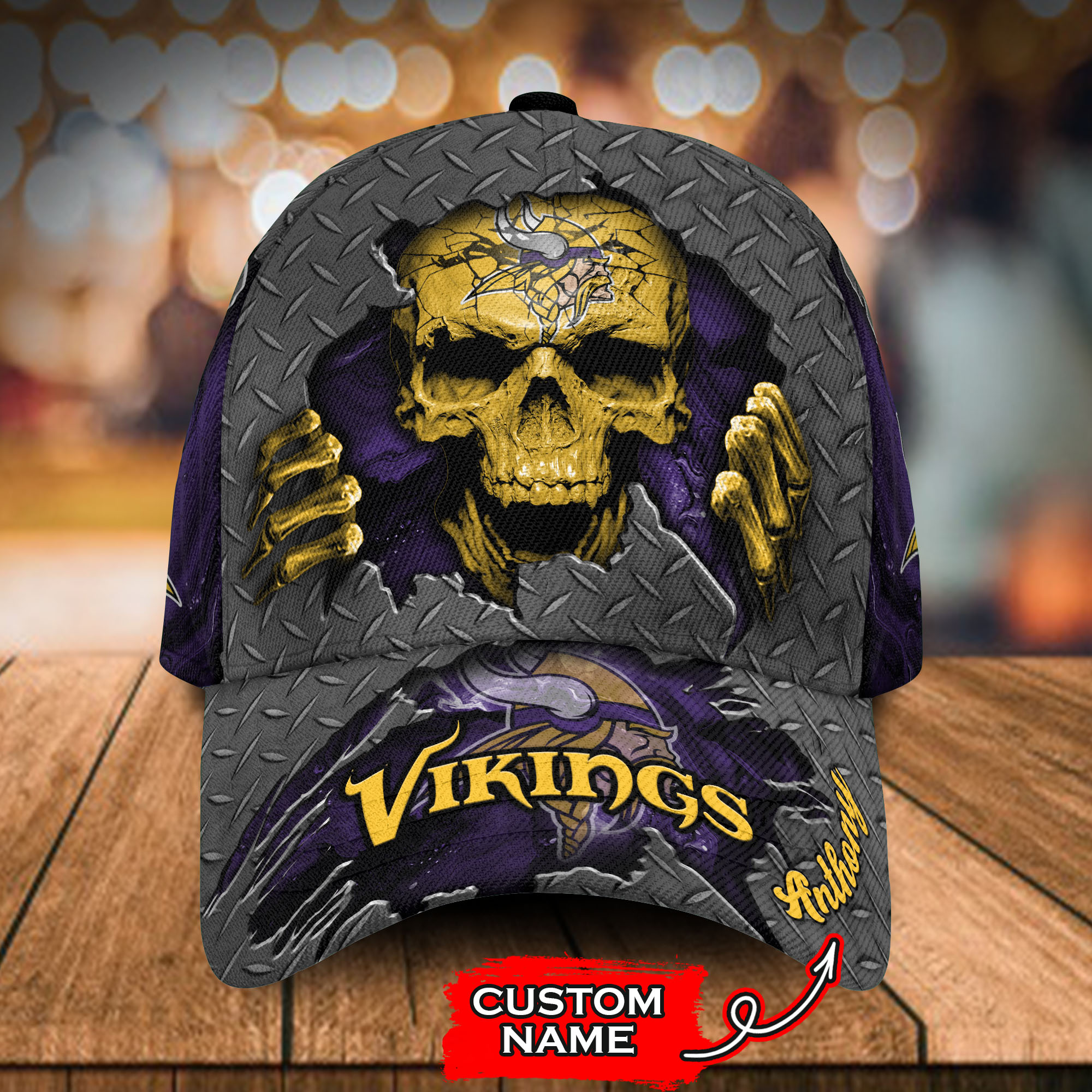 Minnesota Vikings NFL Football Skull Custom Name Classic Cap - USALast