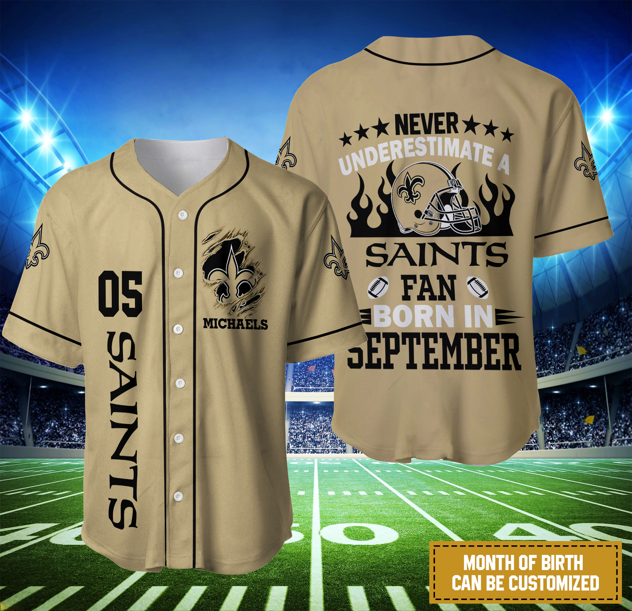 New Orleans Saints NFL Custom Name And Number Baseball Jersey