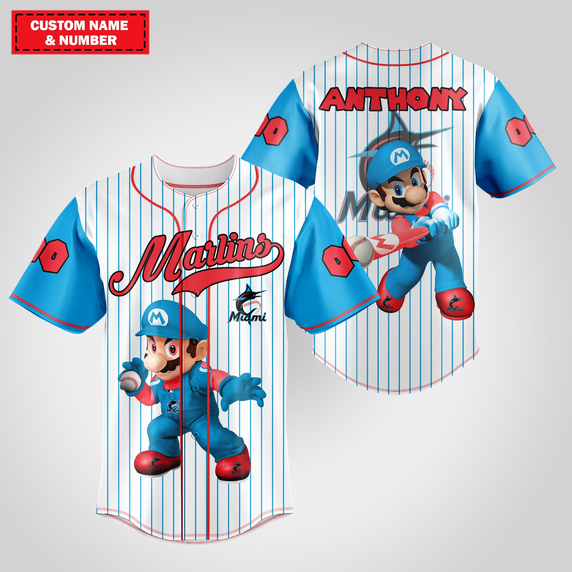 Custom Miami Marlins MLB Jersey Shirt with Mario